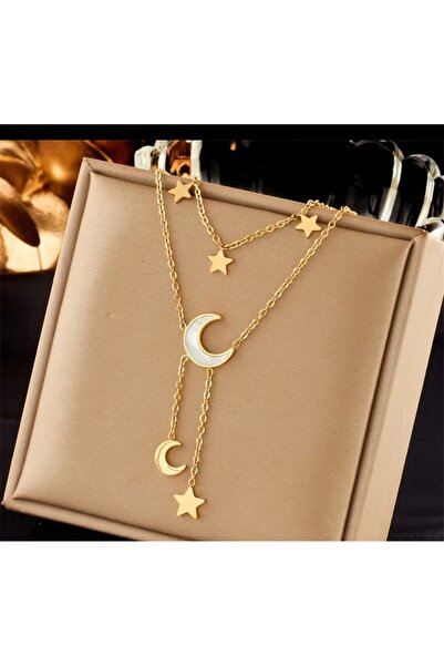 Store Paslanmaz Çelik Ay Yıldızlı Kolye
