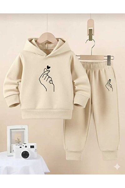 Nice Clothes Children's Tracksuit Set Hooded Unisex Hearts in Hands (Black Pr...