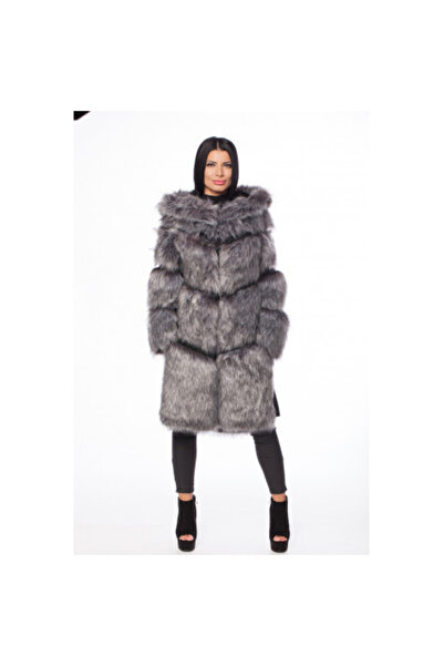 FeteRL Faux Fur Long Coat Gray