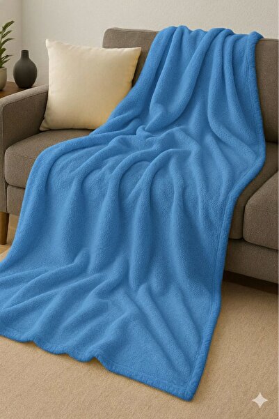 LinaByUgurr Blue Fleece Tv Blanket 130X180 cm Single Plush Tv Blanket