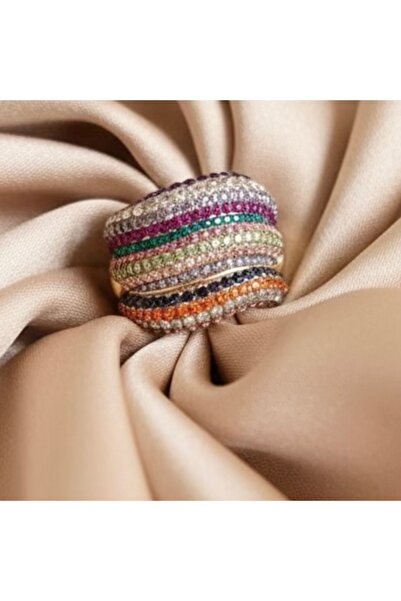 COCOSH TAKI خاتم أنيق متعدد الألوان مرصع بحجر الزركون الذهبي قابل للتعديل