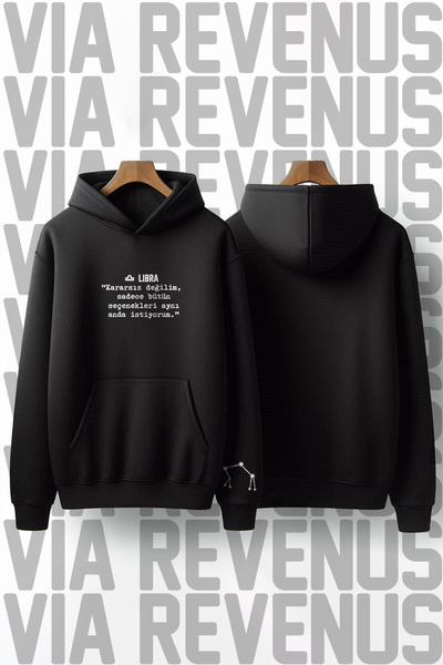 Vordevia Unisex Libra Zodiac Sign Printed Oversized 100% Cotton Hooded Sweatshirt - Vr Astrology Series