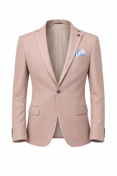 Plus Scorpion سترة بليزر للرجال قصة ضيقة بزر واحد - لون المنك، قصة أنيقة وعصرية