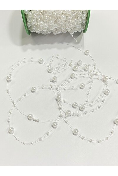 Massaltay شريط لؤلؤ أبيض ميسينالي - شريط لؤلؤ زخرفي بطول 5 أمتار