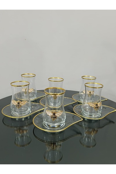 PARILTI HOME COLLECTİON LAV EVA 18 PARÇA ÇAY SETİ GOLD YALDIZLI