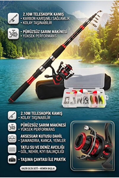 Eco Lounge Balıkçı Olta Takımı Seti 2.10m Teleskopik Kamış Çantalı Olta Makin...