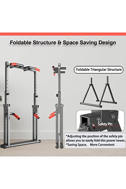 YALLA HomeGym Foldable Pull Up Power Tower Dip Station, Multifunction Strength Training Equipment
