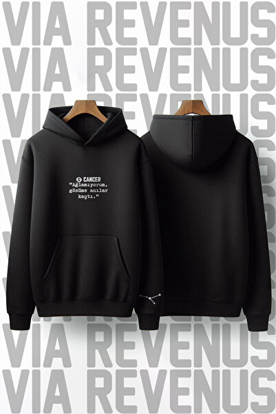 Vordevia Unisex Cancer Zodiac Printed Oversized 100% Cotton Hooded Sweatshirt - Vr Astrology Series