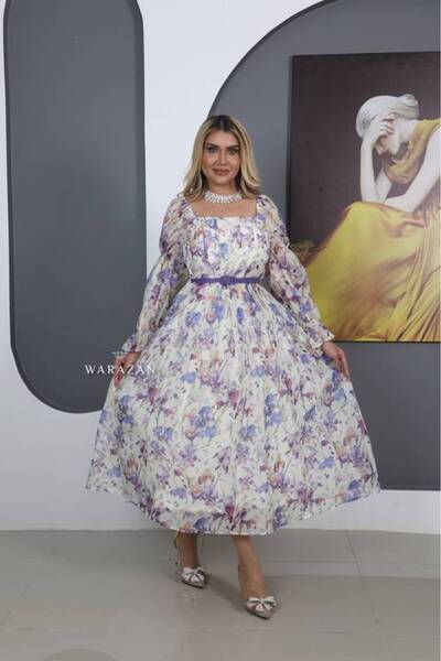 Warazan Distinct Printed Dress with Belt