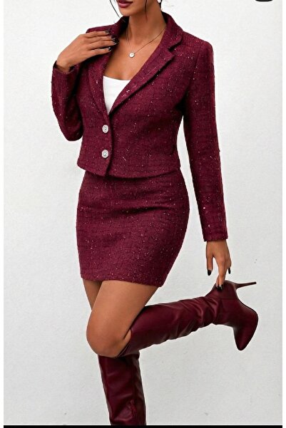 mass fashion Kadın Tüvit Etek Ve Ceket Takım