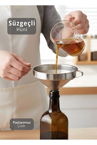 Jet's Home Süzgeçli Paslanmaz Çelik Huni İnce Gözenekli Sos Yağ Reçel Sirke Aparatı 13 cm