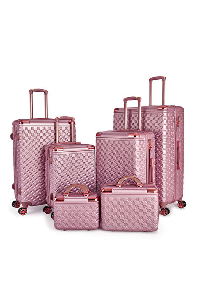 LİMRA 6-piece luggage set in sizes 32"/28"/24"/20"/15"/12" with a modern design in rose gold.