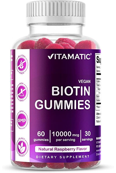 Vitamatic Biotin Gummies 10,000 mcg for Stronger Hair, Skin & Nails - 60 Vega...