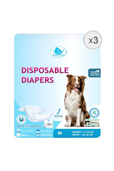 Clean Pets 3 x 12 τεμάχια πάνες για θηλυκά σκυλιά μεσαίου μεγέθους (M, 38-58 cm)
