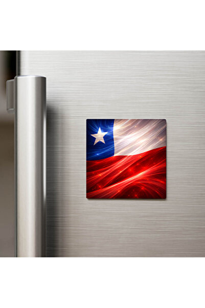 iBerk Mıknatıslı Buzdolap Magneti - Şili – Chile – Abstract Ülke Bayraklı 9x9...