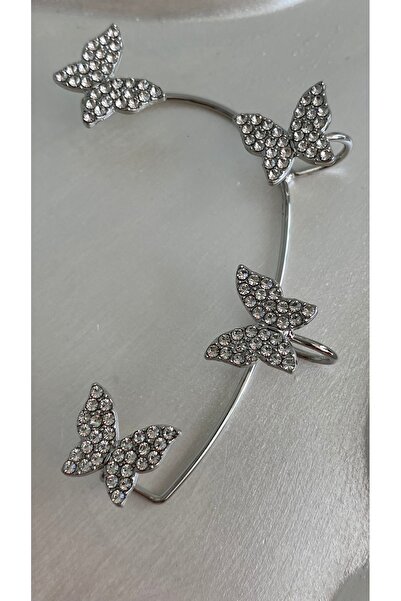 SELUVİA Kadın Çelik Zirkon Taş Detaylı Kelebek Model Kıkırdak Küpe (Deliksiz ...