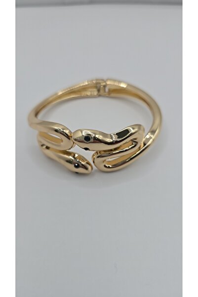 NO NAME Stainless Steel Gold Color Zircon Stone Snake Model Handcuff Bracelet