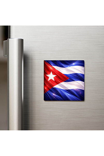 iBerk Mıknatıslı Buzdolap Magneti - Küba – Cuba – Abstract Ülke Bayraklı 9x9 ...