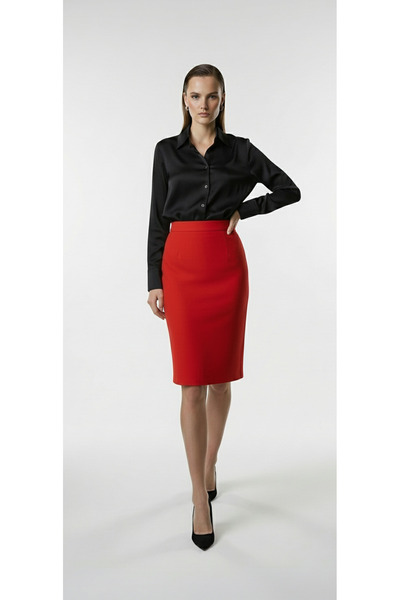 BRAVORİTE Red Women's Knee Length Pencil Skirt
