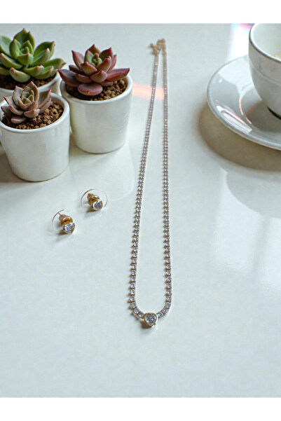 Silver Xuping Zirkon Taşlı Su Yolu Y Model Kalpli Kolye Küpe Seti