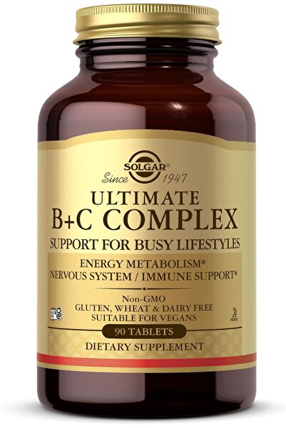 Solgar Ultimate B+C Complex, 90 Tablets, Energy metabolism, Nervous system, I...