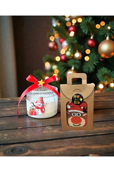 Denseden Yılbaşı Hediyesi Seti Kardan Adam Figürlü Mika Mumluk ve Karft Çanta...