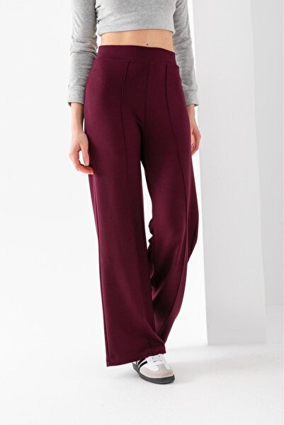 VAJESTO Women's Plum Wide Leg Modal Fabric Leggings Pants Soft Texture Stylish Stretch Fabric Front Ruched