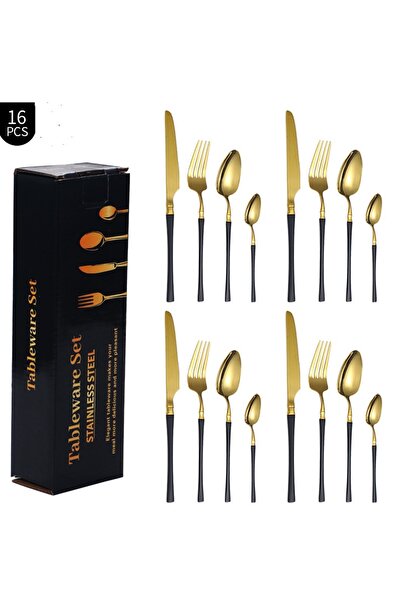 Partenya Durable Black Premium Stainless Steel 16-Piece Cutlery Set – Tablewa...