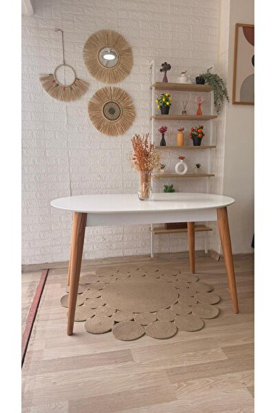 silla Concept Pera Beyaz Ahşap Oval Üst Tablalı Naturel Ayaklı Açılır Masa (B...