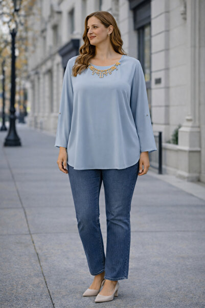 Ekol Necklace Detailed Chiffon Blouse
