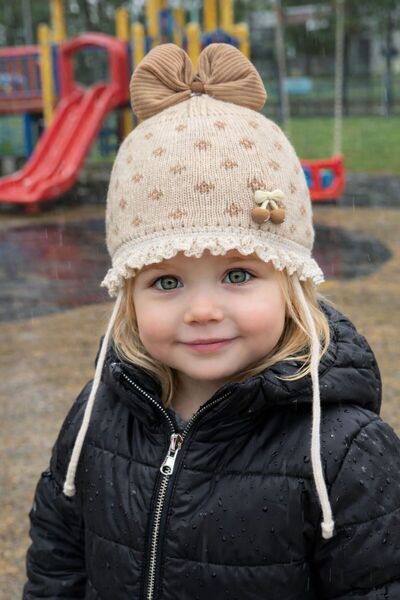 MARBERRY Tricotaj bej cu detaliu panglică Beanie pentru copii 2-5 ani