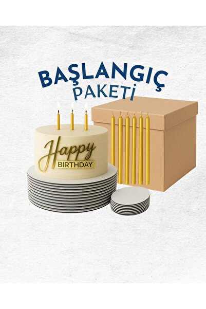 YufiDesign Butik Pastacılığa Başlangıç Paketi, Pasta Kutusu, Altlık, Mum, Pleksi süsler