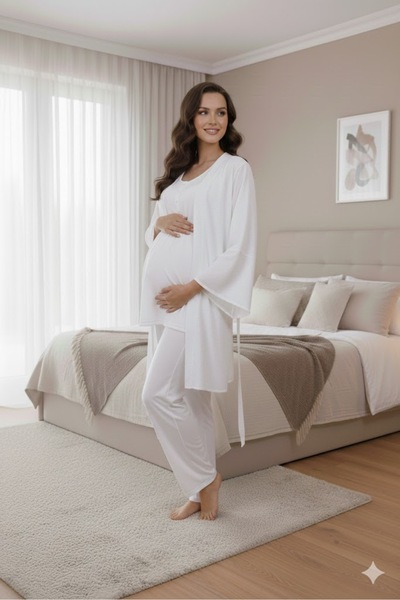 Lohusa Dünyasi Women's Jacquard Flounce Sleeve Special Design Maternity Pajam...