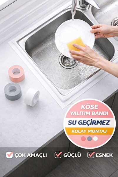 obrigado Gri Sızdırmaz Bant 3m – Lavabo Kenarı, Klozet, Duşakabin Su Geçirmez...