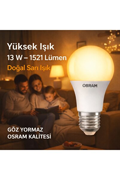 Osram 13 W LED Ampul 1521 Lümen Doğal Sarı Işık Göz Yormaz