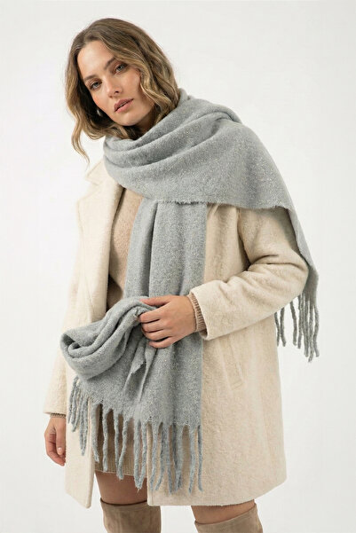 robanu Şal cu ciucuri cu sclipici auriu gri - Eşarfe de iarnă pentru femei & Etol