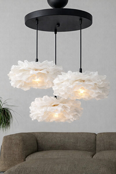 Luxora Beyaz Çiçek Tasarım 3’lü Sarkıt Avize – Zarif, Modern, Minimal, Şık ve Dekoratif