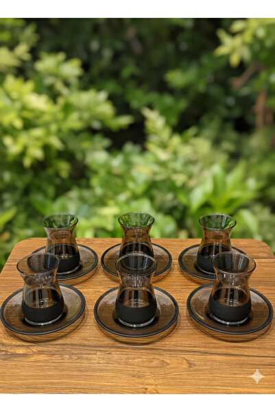 BAYUMAY ÖZEL ÜRETİM BLACK LİNE İREM 6'LI ÇAY TAKIMI