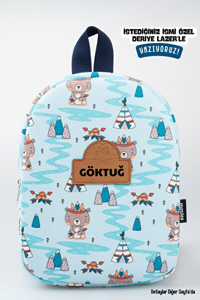 Minilee Little Camp – Ayı Çadır Desenli Anaokulu Kreş Çocuk Çantası Kişiye Öz...