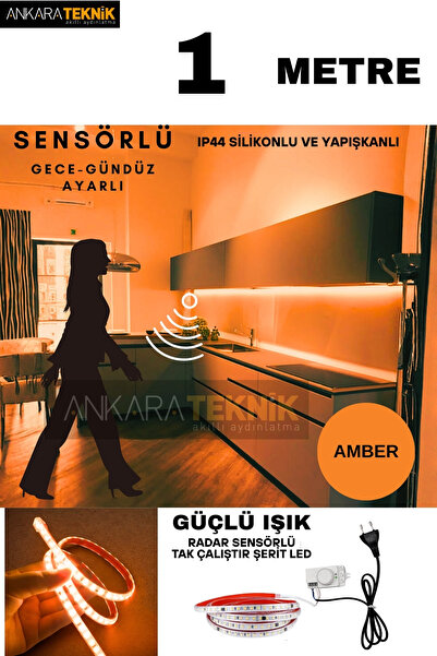 ankarateknik Hareket Sensörlü 220 Volt Silikonlu Amber Renk Şerit LED (120 Le...