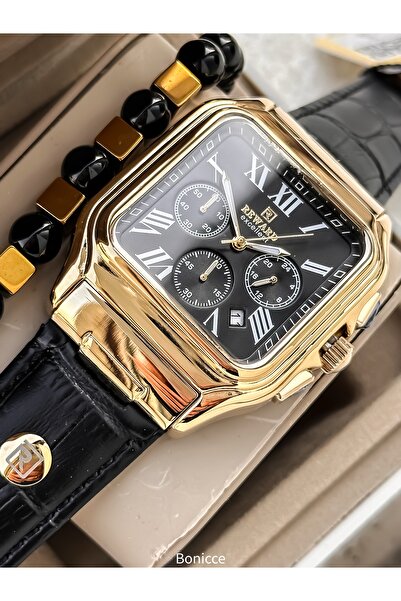 Reward Men's Leather Cord Wristwatch, Black Color, Functions Active, with Calendar + Bracelet