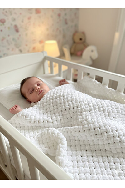 MESKSTORE El Örgüsü Puffy İpten Bebek Battaniyesi Yumuaşak Dokulu 90*90