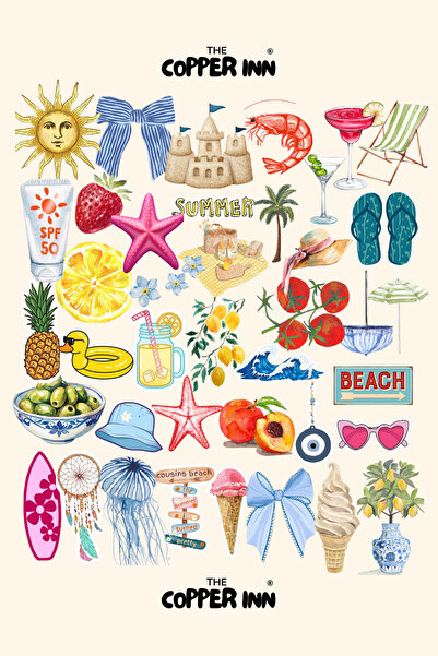 The Copper Inn 40 Adet Yaz Mevsim Summer Sticker Seti Renkli Tatil Deniz Scra...