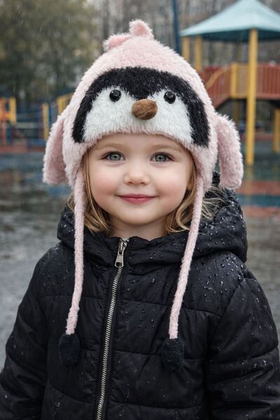 MARBERRY Beretă pentru copii cu figurină de pinguin roz, 3-6 ani