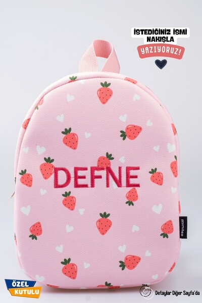 Minilee Tatlı Çilekler – Çilek Desenli Anaokulu Kreş Çocuk Çantası Kişiye Öze...