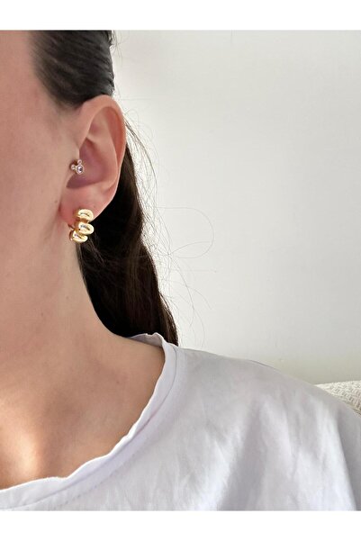 Charmist 14K Çelik Üzeri Altın Kaplama Minimal Cm Küpe