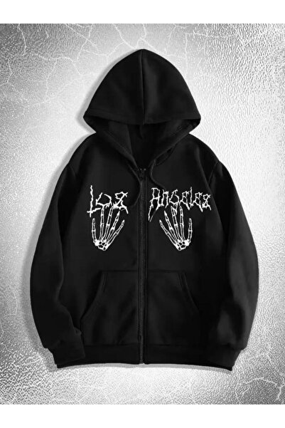 Oceanwear Los Angeles Printed Zippered Hooded Fleece-Lined Plain Sweatshirt C...