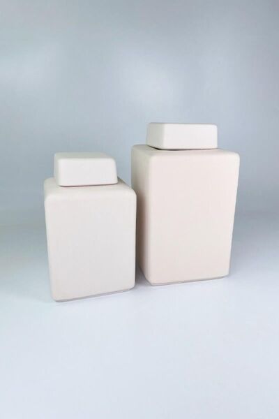 Pordizayn Çini Kare Vazo Bisküvi(Ham Ürün) 2'li Set