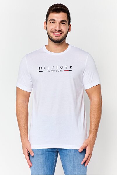 Tommy Hilfiger Men Crew Neck Short Sleeve Brand Logo T-Shirt, White