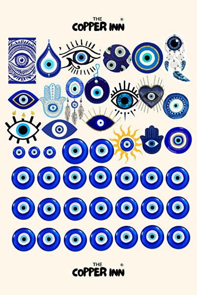The Copper Inn 45 Adet Nazar Boncuğu Evil Eye Şans Sticker Seti Mavi Estetik ...